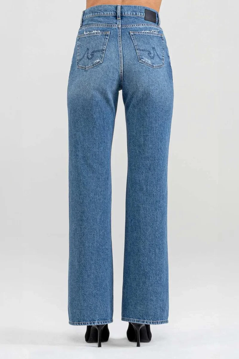 Ag Jeans Cropped Straight-Leg Mid-Wash Jeans