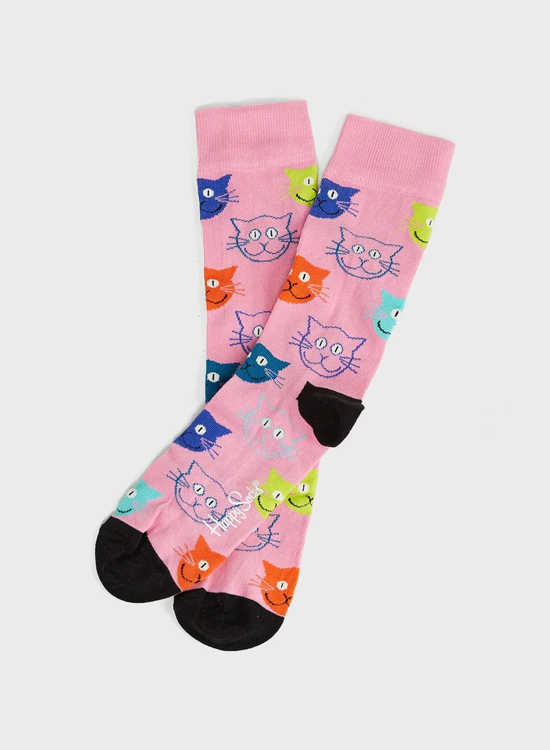 Happy Socks 3 Pack Mixed Cat Crew Socks