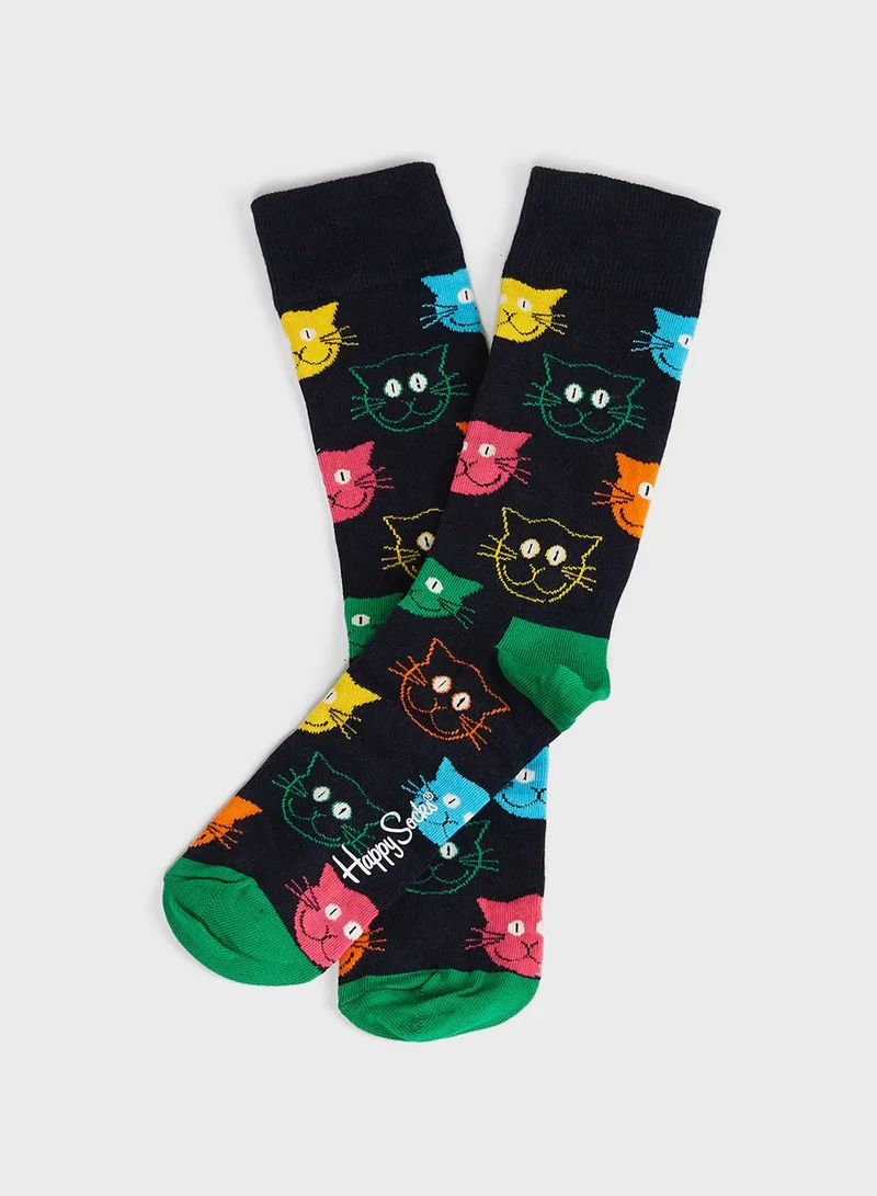 Happy Socks 3 Pack Mixed Cat Crew Socks