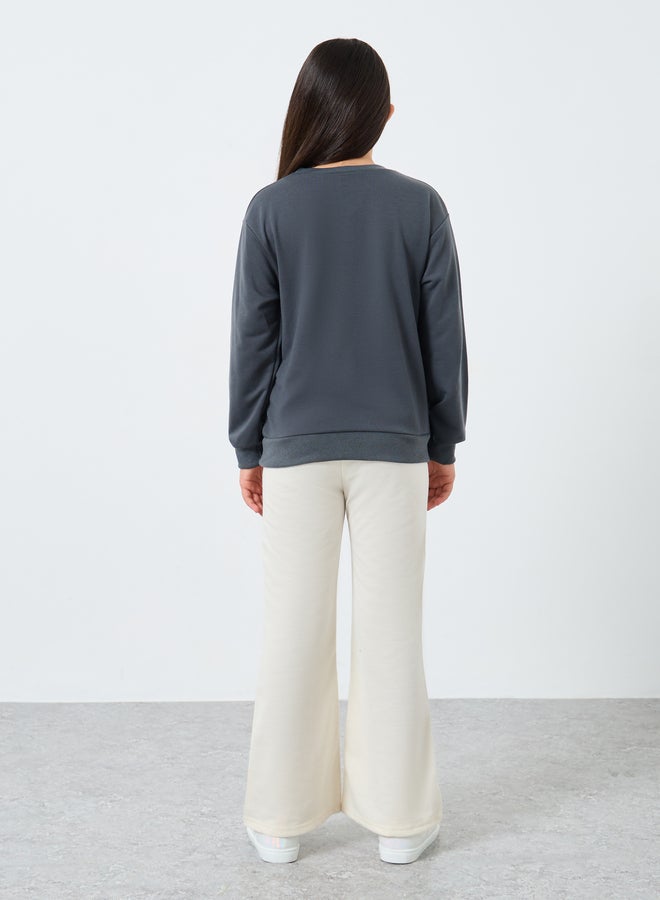 ستايلي طقم سويت شيرت دانتيل على شكل قلب للبنات وسروال واسع - Image 5