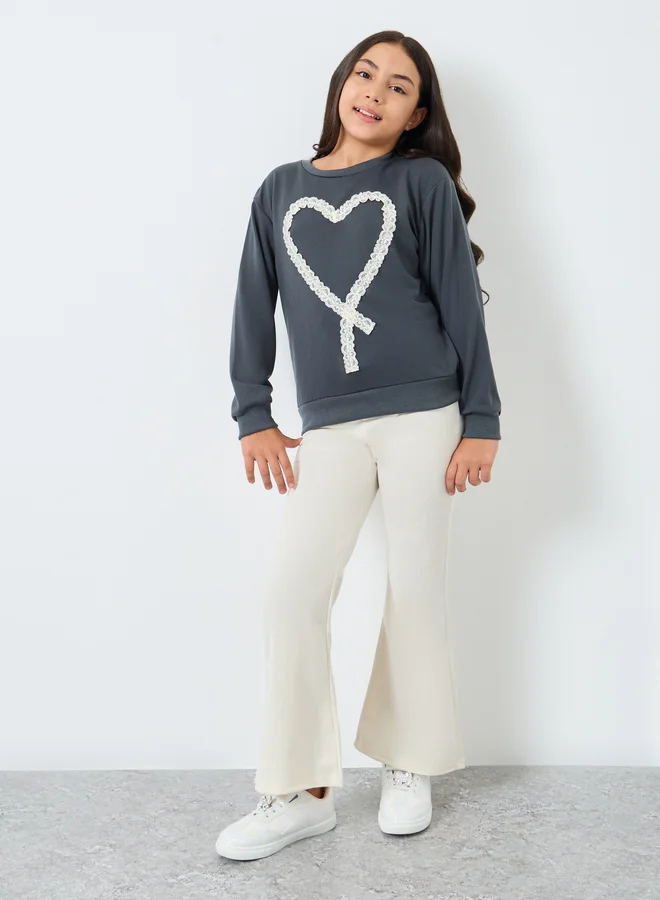 ستايلي Styli Teen Heart Lace Sweatshirt and Flared Legging Set