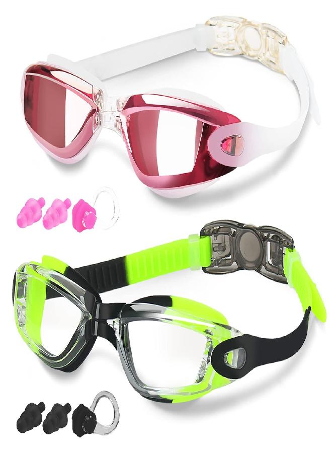 COOLOO Swim Goggles Men, 2 Pack Swimming Goggles for Women Kids Adult Anti-Fog, Green & Red - Image 4