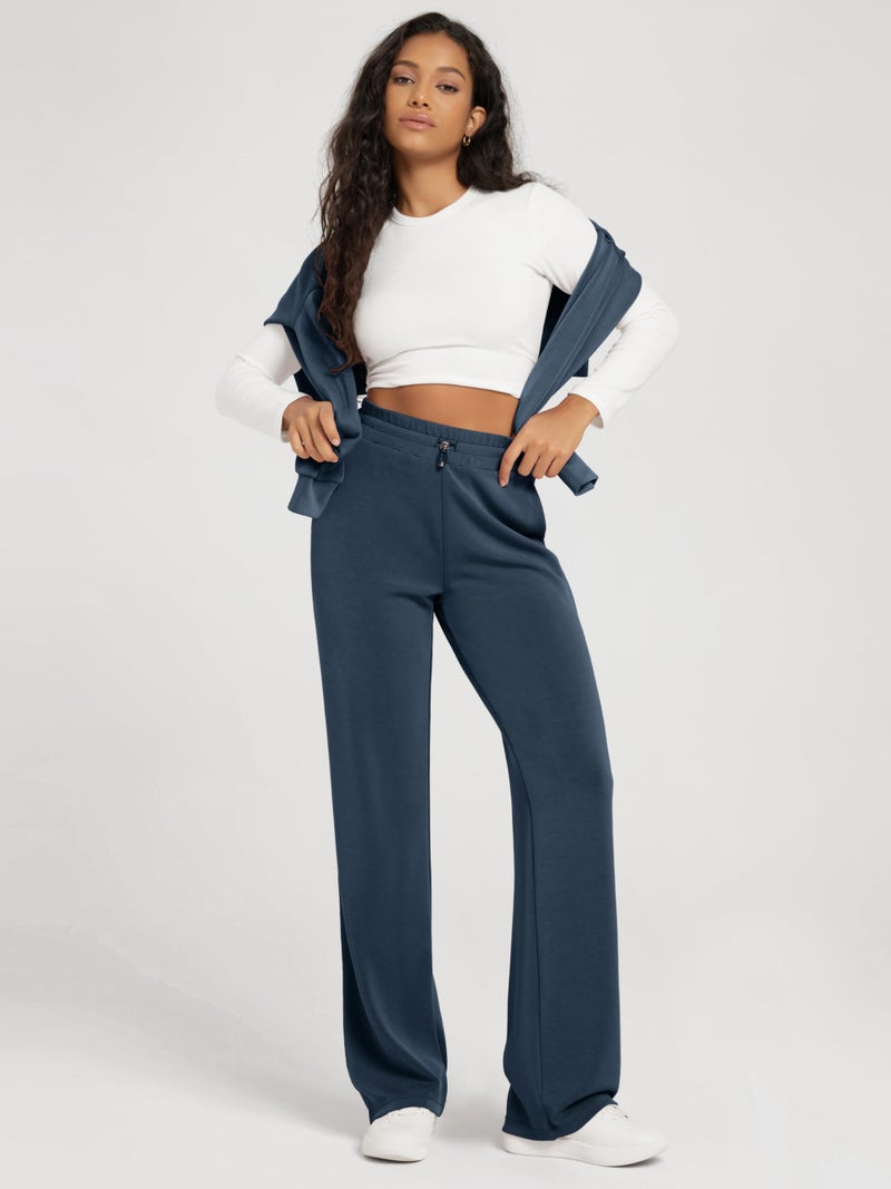 ODODOS Women's Modal Soft Wide Leg Pants with Pockets Adjustable Shockcord High Waist Casual Lounge Pants-31 Inseam, Navy, X-Small - Image 5