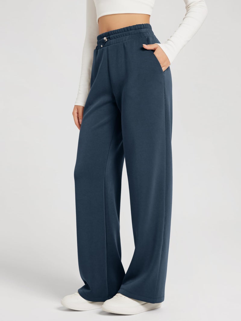 ODODOS Women's Modal Soft Wide Leg Pants with Pockets Adjustable Shockcord High Waist Casual Lounge Pants-31 Inseam, Navy, X-Small - Image 3