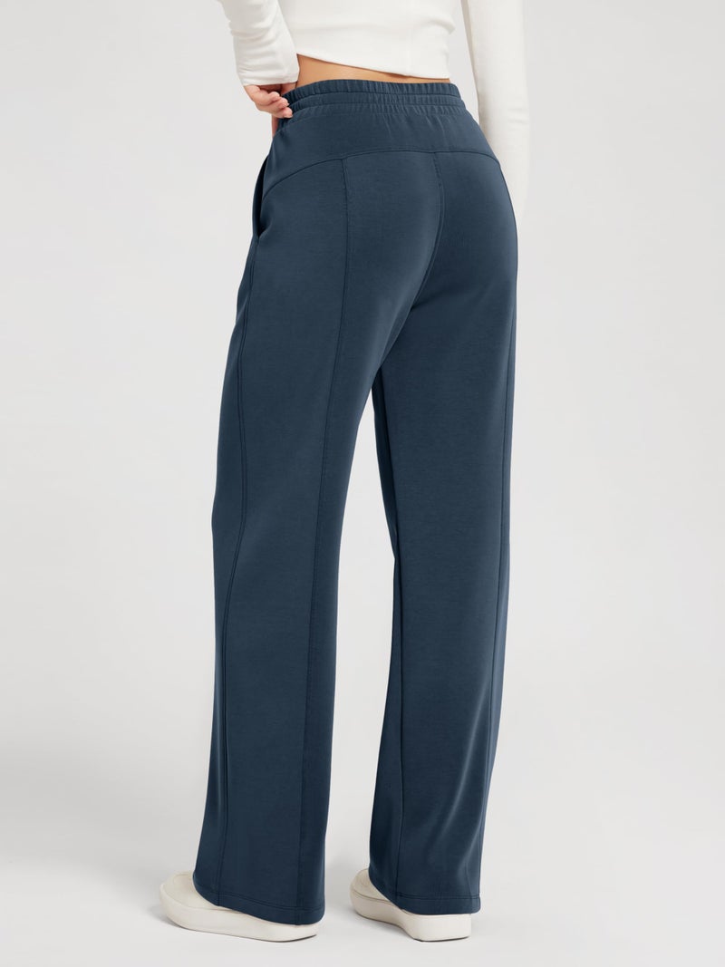 ODODOS Women's Modal Soft Wide Leg Pants with Pockets Adjustable Shockcord High Waist Casual Lounge Pants-31 Inseam, Navy, X-Small - Image 2