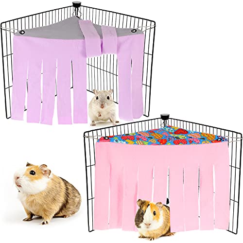 Shappy 2 Pcs Guinea Pig Hideout Hideaway Corner Fleece Toys Cage Accessories Cute Ferret Hammock for Ferrets Chinchillas Hedgehogs Small Pets(Grey with Pink, Grey with Purple, Heart-Shape) - Image 1