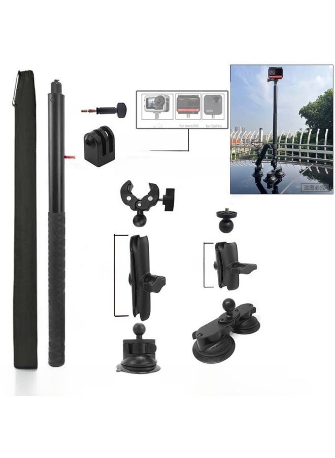 Generic Car Suction Cup Third Person Shooting Accessories Insta360 Onex2RGoPro Selfie Stick Roof Bracket-Color:K06 Car Suction Cup Set 2 (15 Connecting Rod +6cm Connecting Rod) Pan/tilt Adapter - Image 1