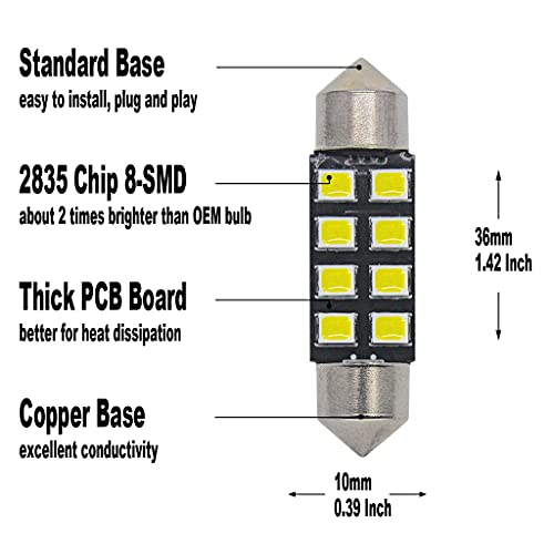 Yoper 6418 6461 6475 6486X LED Light Bulbs for Interior Dome Map Door Courtesy License Plate White Canbus Error Free Festoon (36MM) - Image 2