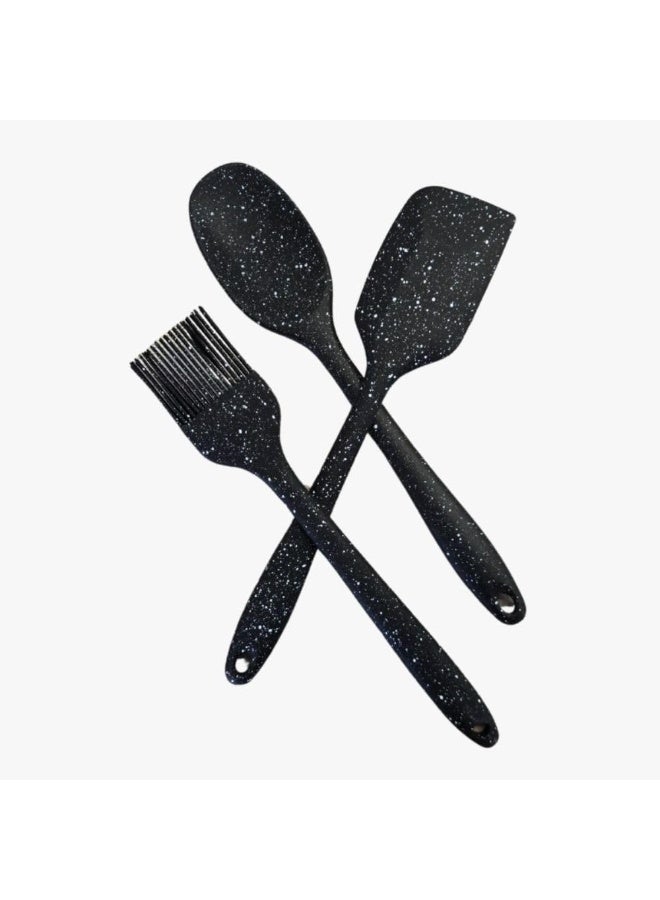 3-Piece Premium Silicone Kitchen Utensil Set – Heat-Resistant Black Cooking & Baking Tools Including Whisk, Basting Brush and Flexible Spatula for Professional Kitchen Use - Image 3