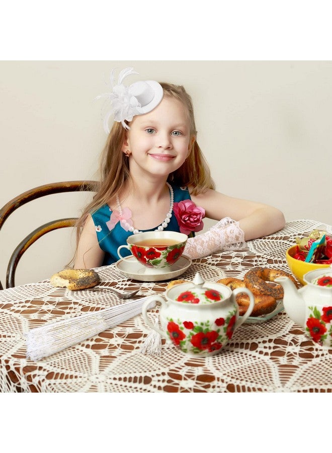 Sintege 4 Pcs Girls Tea Party Supplies Set Tea Party Gloves Hats Girls Tea Party Necklace Fan For Girls Tea Party Favor(White) - Image 4