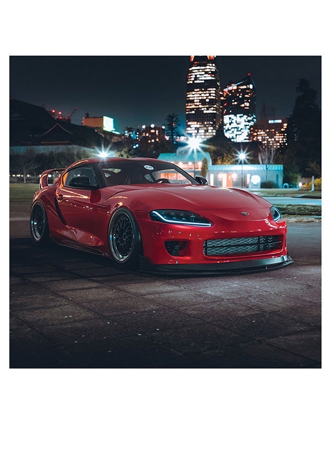 RYN Toyota Supra Themed Printed MDF Wall Art Red/Black/Blue 30x30cm - Image 1