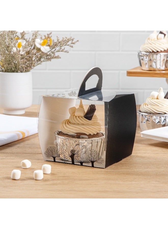 Restaurantware صناديق كب كيك فردية 4 إنش × 4.25 إنش، 100 صندوق كب كيك قابل للتصرف - مع مقبض، تصميم شجرة، حاويات كب كيك بلاستيكية شفافة فردية، للمناسبات مثل حفلات الزفاف أو أعياد الميلاد - Image 3