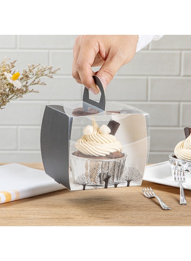 Restaurantware صناديق كب كيك فردية 4 إنش × 4.25 إنش، 100 صندوق كب كيك قابل للتصرف - مع مقبض، تصميم شجرة، حاويات كب كيك بلاستيكية شفافة فردية، للمناسبات مثل حفلات الزفاف أو أعياد الميلاد - Image 5