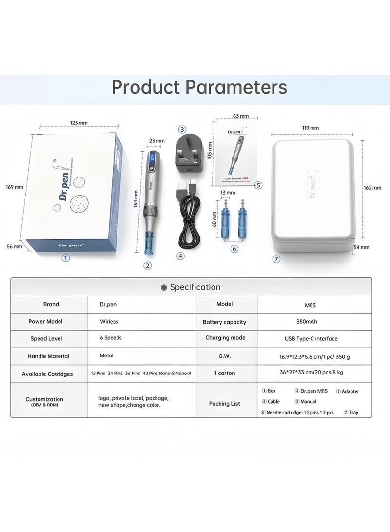 Dr.pen Wireless Dr Pen M8S Derma Pen Microneedling Needle With 2pcs Cartridge, Electric Microneedling Pen Skin care Beauty Machine - Image 5