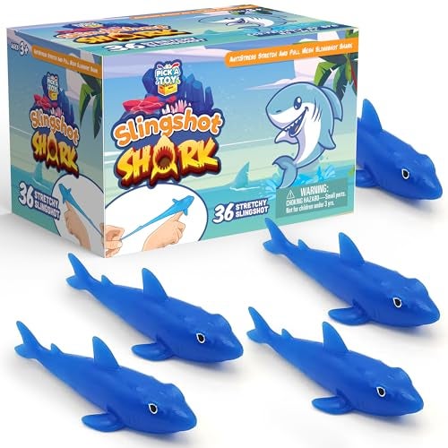 PICK A TOY 36 Pcs Shark Party Favors Stretchy Slingshot Toys Mini Toys Birthday Goodie Bags Stuffers Sea Animal Party Decorations Fish Shooter Game Finger Flicker Easter Basket Stuffer - Image 1