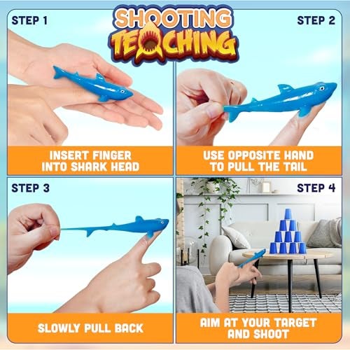 PICK A TOY 36 Pcs Shark Party Favors Stretchy Slingshot Toys Mini Toys Birthday Goodie Bags Stuffers Sea Animal Party Decorations Fish Shooter Game Finger Flicker Easter Basket Stuffer - Image 5