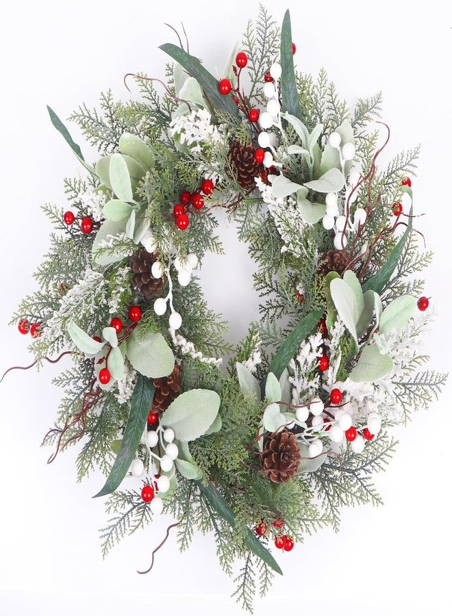 lokeisna 22 Inch Christmas Wreath for Front Door, Christmas Wreath with Pinecone, Berry and Cypress, Christmas Door Wreath,Christmas New Year Gift - Image 1