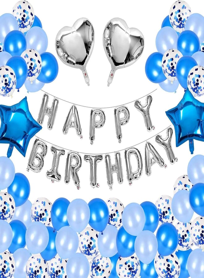 Secret Happy Birthday Banner Love Star Foil Balloons Blue Confetti Balloon Latex Ballon Birthday Decorations Party Supplies for Girls -77pcs