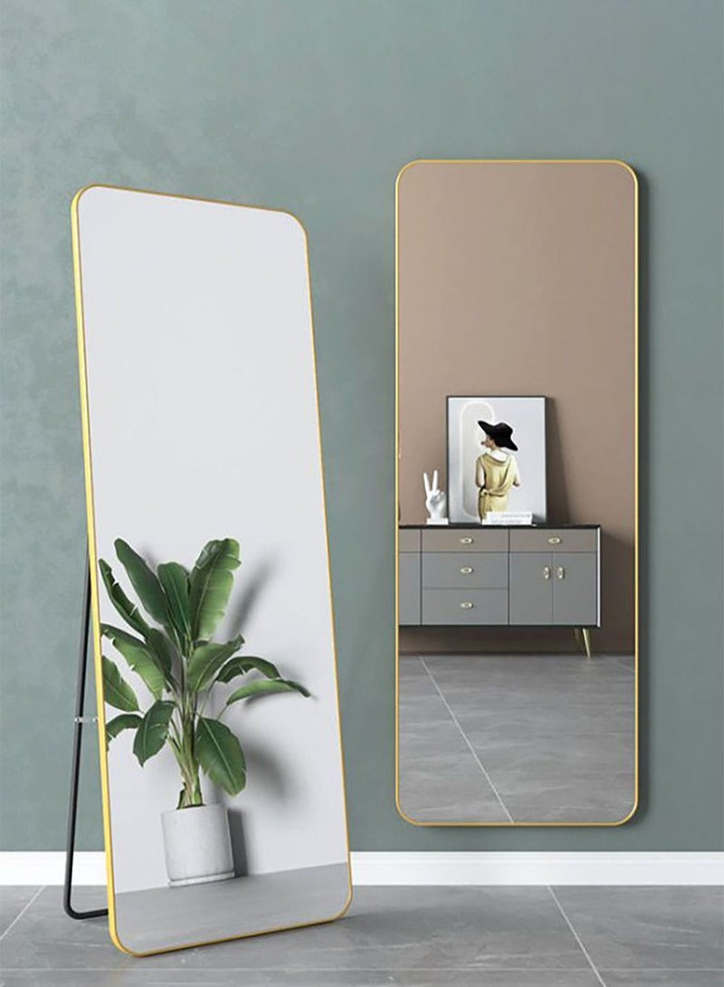 Merry Moments Modern Full Length Mirror Standing Hanging or Leaning Against Wall Rectangle Mirror Floor Mirror Dressing Mirror Wall-Mounted Mirror Aluminum Alloy Thin Frame Luxury Gold 60x165cm Rounded Corner 1 pcs - Image 1