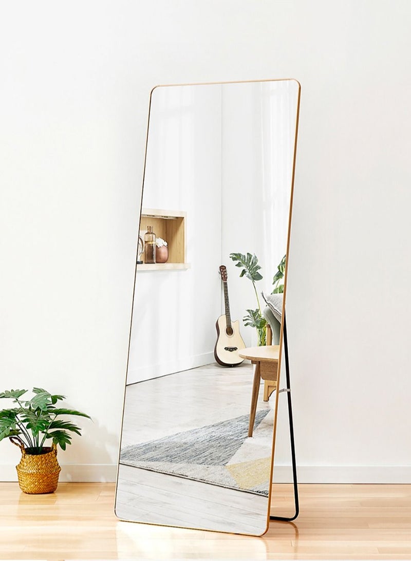 Merry Moments Modern Full Length Mirror Standing Hanging or Leaning Against Wall Rectangle Mirror Floor Mirror Dressing Mirror Wall-Mounted Mirror Aluminum Alloy Thin Frame Luxury Gold 60x165cm Rounded Corner 1 pcs - Image 3
