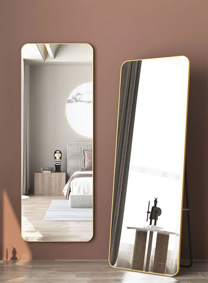 Merry Moments Modern Full Length Mirror Standing Hanging or Leaning Against Wall Rectangle Mirror Floor Mirror Dressing Mirror Wall-Mounted Mirror Aluminum Alloy Thin Frame Luxury Gold 60x165cm Rounded Corner 1 pcs - Image 2