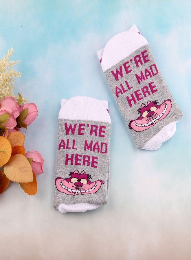 G2TUP Cartoon Cat Socks Fairytale Story Fans Gifts We'Re All Mad Here Alice Cats Sock Fairy Tale Cat Merchandise (US, Alpha, One Size, Regular, Regular, We'Re All Mad Socks) - Image 5