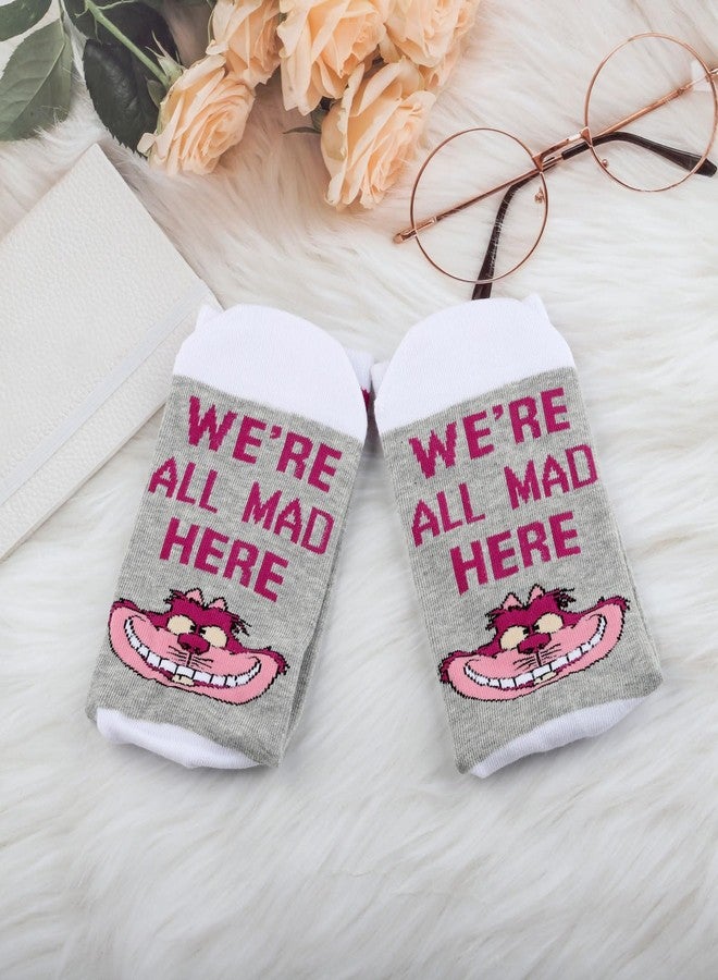 G2TUP Cartoon Cat Socks Fairytale Story Fans Gifts We'Re All Mad Here Alice Cats Sock Fairy Tale Cat Merchandise (US, Alpha, One Size, Regular, Regular, We'Re All Mad Socks) - Image 4