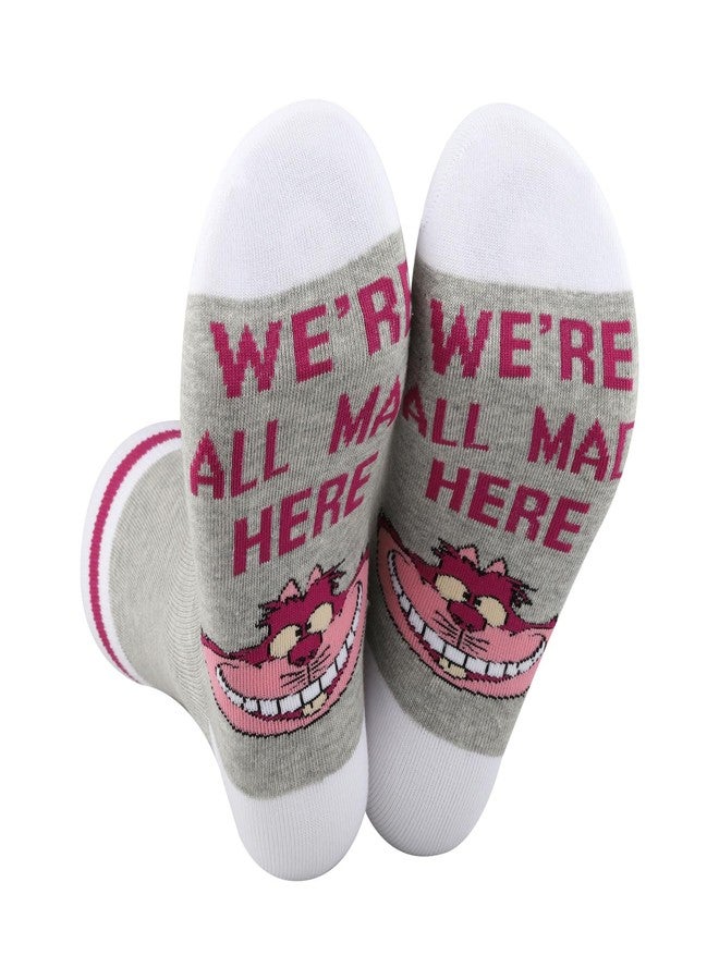 G2TUP Cartoon Cat Socks Fairytale Story Fans Gifts We'Re All Mad Here Alice Cats Sock Fairy Tale Cat Merchandise (US, Alpha, One Size, Regular, Regular, We'Re All Mad Socks) - Image 1