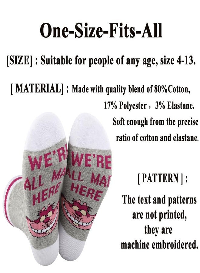G2TUP Cartoon Cat Socks Fairytale Story Fans Gifts We'Re All Mad Here Alice Cats Sock Fairy Tale Cat Merchandise (US, Alpha, One Size, Regular, Regular, We'Re All Mad Socks) - Image 2
