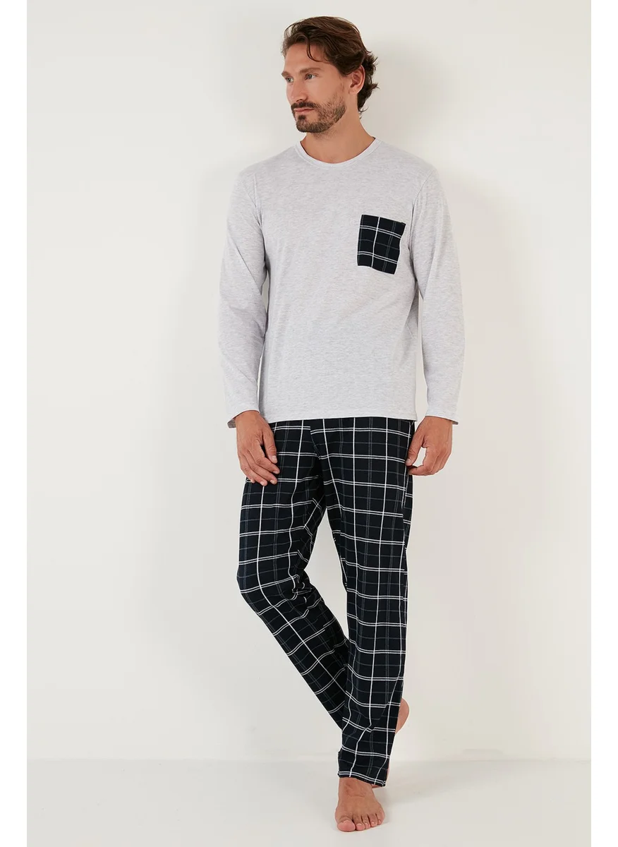 Buratti Plaid Pocket Elastic Waist 100% Cotton Regular Fit Pajama Set Men's Pajama Set 6572001