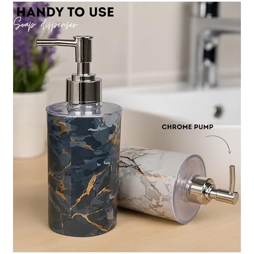 Emoh Roced Liquid Soap Dispenser 250ML – Refillable Unbreakable Plastic Bottle for Handwash, Sanitizer, Lotion, Shampoo – Bathroom, Kitchen, Sink, Shower, Wash Basin (Grey Marble, Pack of 2) - Image 3