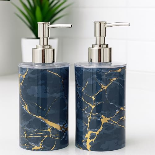 Emoh Roced Liquid Soap Dispenser 250ML – Refillable Unbreakable Plastic Bottle for Handwash, Sanitizer, Lotion, Shampoo – Bathroom, Kitchen, Sink, Shower, Wash Basin (Grey Marble, Pack of 2) - Image 1