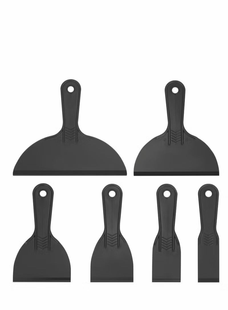 6 Pcs Plastic Putty Knife Set, Paint Scrapers Tools, Filler Spatula Scraper for Spackling, Patching, Decals, Wallpaper, Remover Sticker, Car Painting - Black  - Image 1