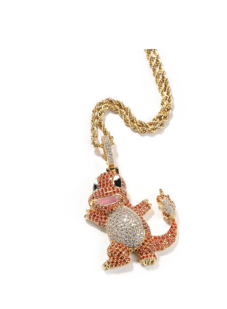 Gem Cartoon Little Fire Dragon Pendant Necklace - Image 1