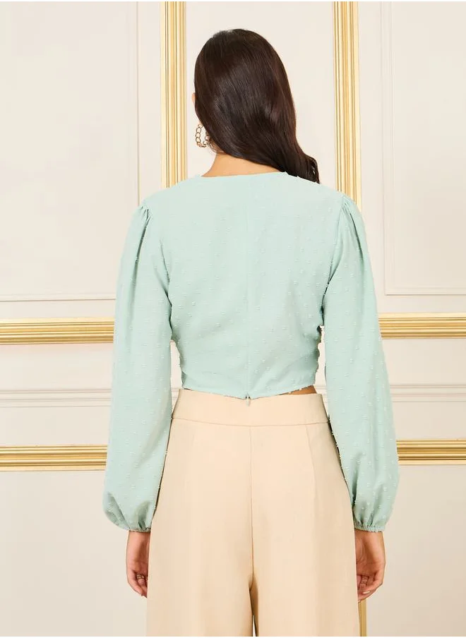 Styli Dobby Front Wrap Style Crop Top