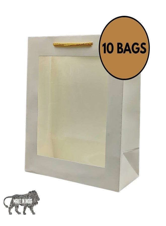 Arrow Paper Products White Transparent Window Bag Printed Gift Bags For Gifting | Weddings | Birthday | Holiday Presents (Size 9 X 9 X 4 Inch | Pack of 10) - Image 3
