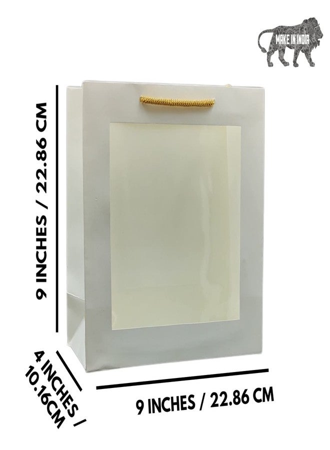 Arrow Paper Products White Transparent Window Bag Printed Gift Bags For Gifting | Weddings | Birthday | Holiday Presents (Size 9 X 9 X 4 Inch | Pack of 10) - Image 5