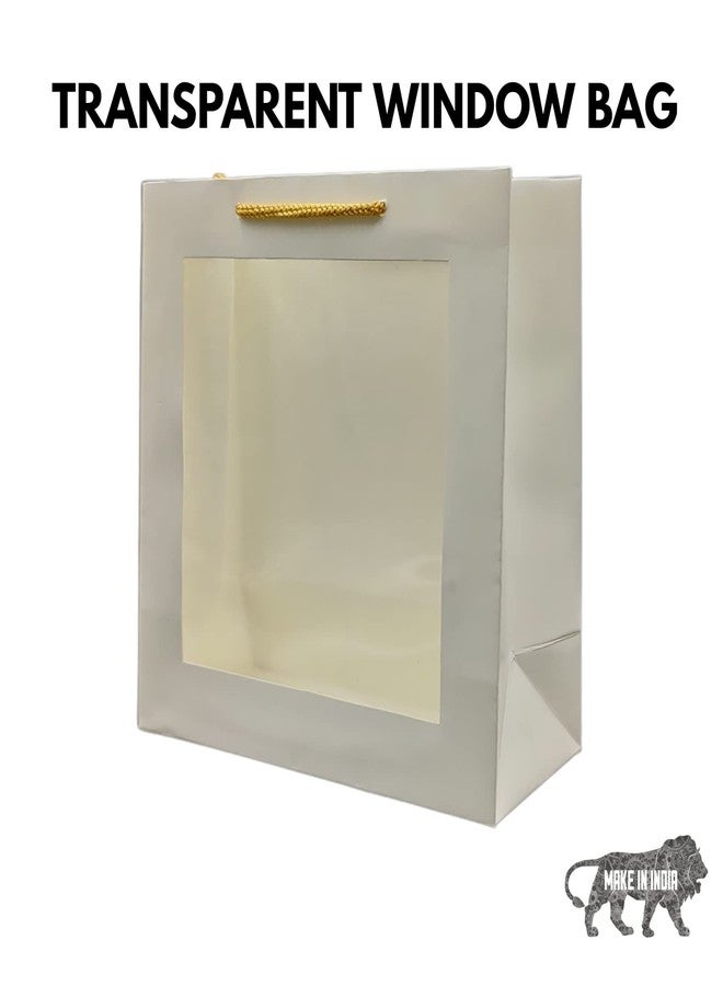 Arrow Paper Products White Transparent Window Bag Printed Gift Bags For Gifting | Weddings | Birthday | Holiday Presents (Size 9 X 9 X 4 Inch | Pack of 10) - Image 4
