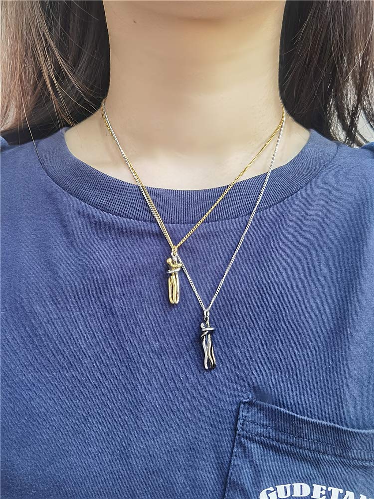 Dtja Love Hug Pendant Necklace for Women Two-Toned Affectionate Couple Hug Valentine's Necklaces Fashion Personalized Statement Jewelry Wedding Birthday Party for Her (Silvery Yellow) - Image 4