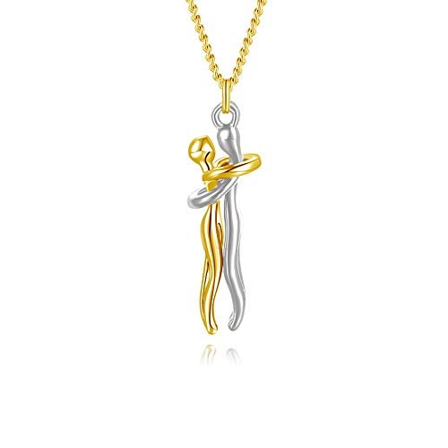Dtja Love Hug Pendant Necklace for Women Two-Toned Affectionate Couple Hug Valentine's Necklaces Fashion Personalized Statement Jewelry Wedding Birthday Party for Her (Silvery Yellow) - Image 1