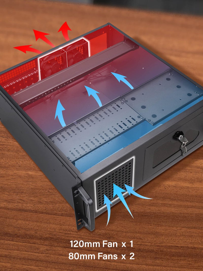 Rosewill 4U Server Chassis Rackmount Case | 7 x 3.5 Bays, 2 x 5.25 Devices| ATX, CEB Compatible | 1 x 120mm PWM Fan, 2 x 80mm PWM Fans | 2 x USB 3.0 | Front Panel Lock and Key | - RSV-R4100U - Image 5