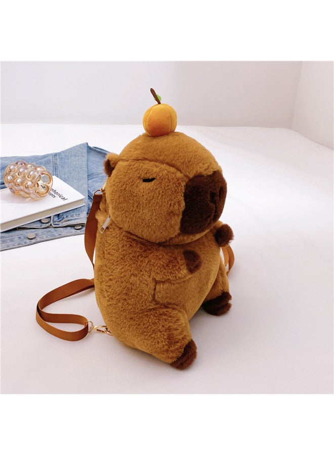 Kapibala Plush Bag Backpack Children's Capybara Bag Cute Animal Doll Backpack Cartoon Doll-Color:Large Brown Webbing Shoulder Strap-Height:Large 37cm - Image 5