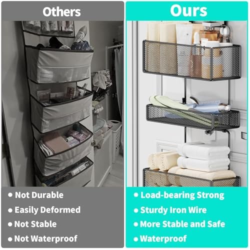 HapiRm Over Door Organizer Hanging 6 Tier Over The Door Storage with Visual Pockets Hooks with 4 Metal Large Capacity Baskets for Bathroom Bedroom Kitchen Pantry Cabinet - Image 3
