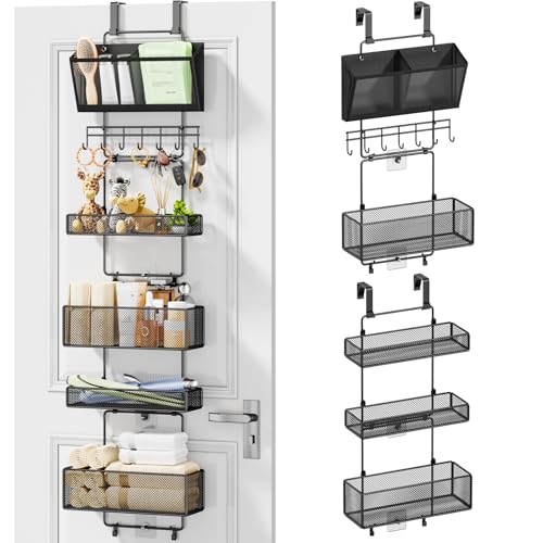 HapiRm Over Door Organizer Hanging 6 Tier Over The Door Storage with Visual Pockets Hooks with 4 Metal Large Capacity Baskets for Bathroom Bedroom Kitchen Pantry Cabinet - Image 1