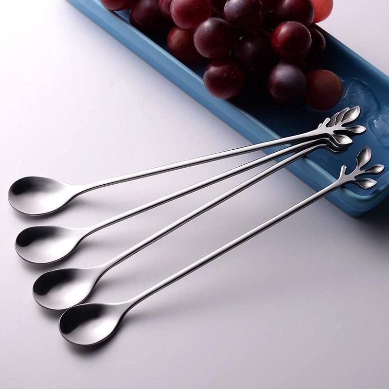 AnSaw 6-Piece Elegant Silver Leaf Long Handle Teaspoons - 7.4" Stainless Steel Stir Spoons for Coffee & Tea, Perfect for Mixing & Stirring - Image 4