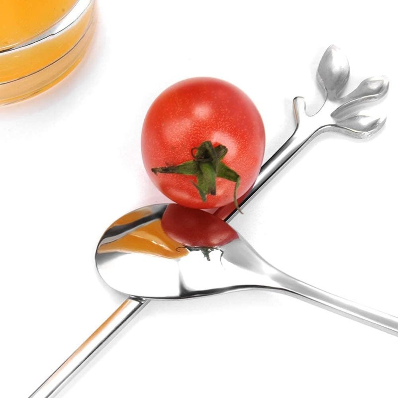 AnSaw 6-Piece Elegant Silver Leaf Long Handle Teaspoons - 7.4" Stainless Steel Stir Spoons for Coffee & Tea, Perfect for Mixing & Stirring - Image 2
