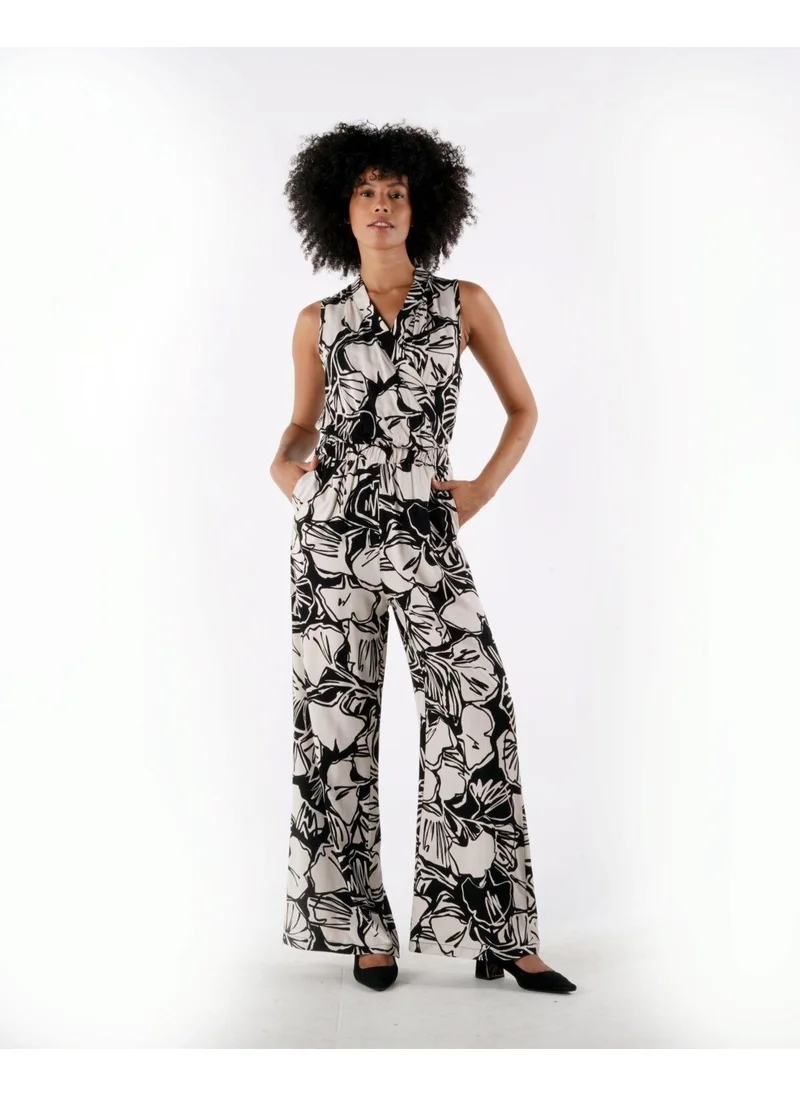 الكسندر جاردي Alexandergardi Double Breasted Collar Patterned Sleeveless Jumpsuit (B24-1431 00)