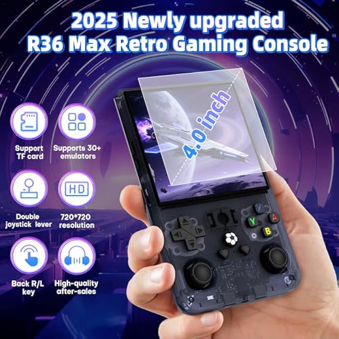 R36 MAX RETRO HANDHELD GAME CONSOLE, VIDEO GAME CONSOLE WITH 64G BUILT-IN 18000+ GAMES, 4000MAH RECHARGEABLE, SUPPORT 30+ SIMULATORS, LINUX SYSTEM, 4.0 INCH IPS SCREEN PORTABLE POCKET ARCADE, GRAY - Image 3