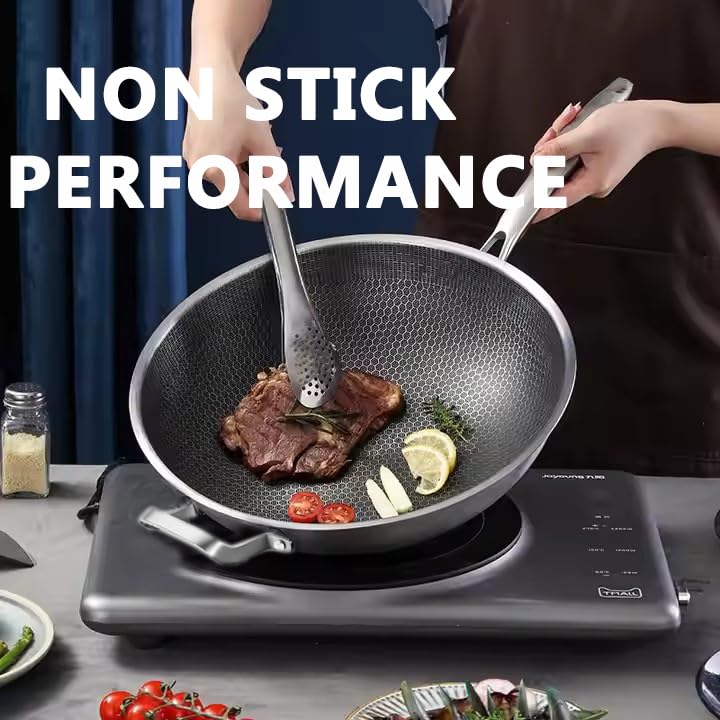 Toutrop Wok Pan,Hybrid Nonstick 14 Inch Wok with Lid,Induction Non Stick Stainless Steel Large Deep Woks&Stir-Fry Pans,Stay-Cool Handle Skillets,PFOA Free Cookware - Image 2