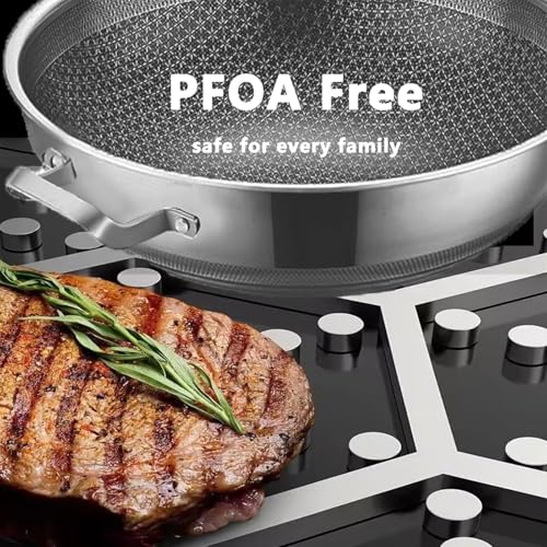 Toutrop Wok Pan,Hybrid Nonstick 14 Inch Wok with Lid,Induction Non Stick Stainless Steel Large Deep Woks&Stir-Fry Pans,Stay-Cool Handle Skillets,PFOA Free Cookware - Image 3